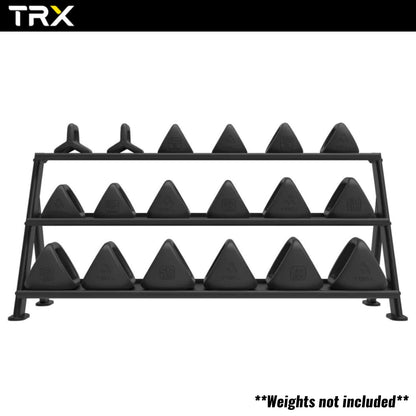 YBell­ TRX Horizontal Rack | Short rack holds up to 18 TRX YBells | Commercial-grade Steel Rack with Rubber-padded Shelving and Rounded Edges Keeps You and Your Gear Safe | 65" L x 23" W x 29" H