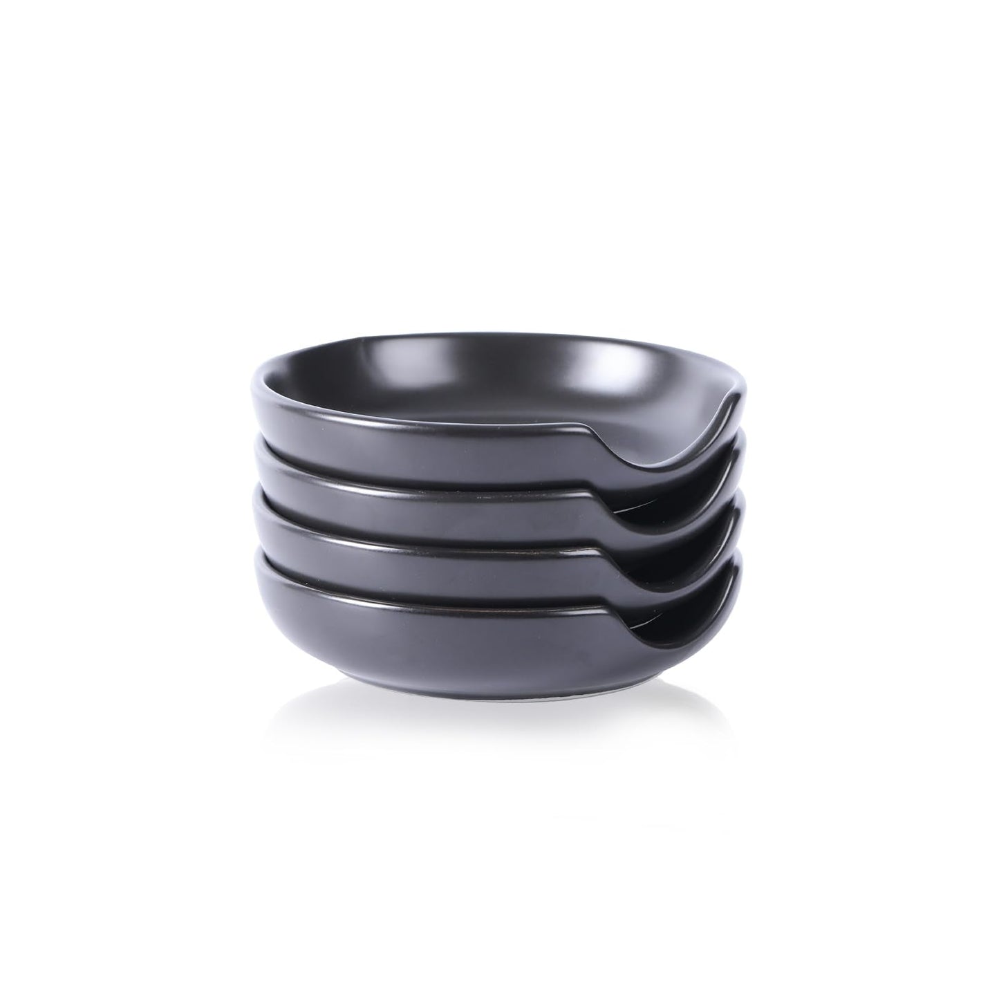 Selamica Ceramic Spoon Rest, 4.8 Inch Spoon Rest for Stove Top, Spoon Holder for Kitchen Counter, Coffee Spoon Holder, Heat-Resistant Cooking Utensil Rest for Ladles Tong, Set of 4, Black