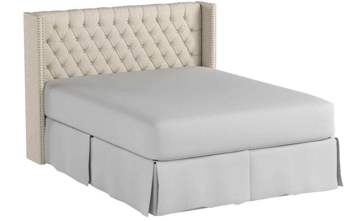 Madison Park Amelia Upholstered Headboard | Nail Head Trim Wingback Button Tufted | King, Cream
