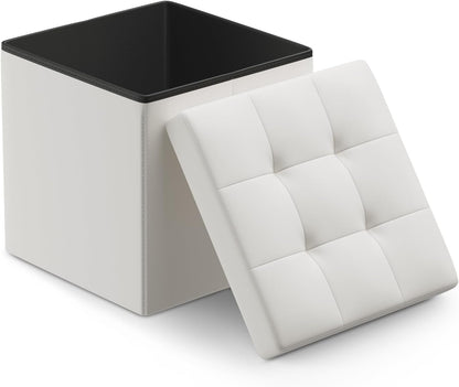 15 Inch Athena Collection Leather Square Ottoman with Storage, Small Storage Ottoman, Multipurpose Footstool Foot Rest
