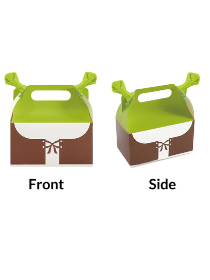 Wynato 16 Pack Green Ogre Party Favor Treat Boxes Goodie Gable Paper Gift Boxes with Handles Green Ogre Ears Costume Hairpin (16)