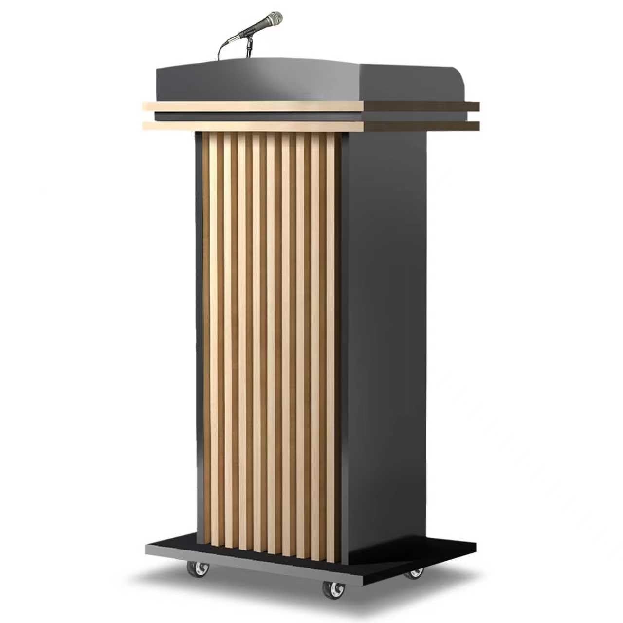 Wooden Podium Stand with Wheels, Pulpitos para Iglesias, Podium Board 17mm Thick, Lockable Drawer, Comes with Dust Cloth Durable and Mobile Lectern, Suitable for Churches, Meeting Room