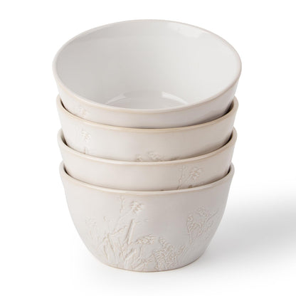 DOWAN 32 OZ Bowls, Soup Bowl Set of 4, Large Ceramic Bowls for Soup, Cereal, Pasta Bowls, Embossed Floral Design, Stackable, Microwave & Dishwasher Safe, for Ramen and Salad