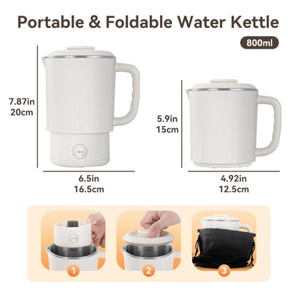 Travel Electric Kettle 304 Stainless Steel Small Portable Foldable Tea Kettle for Boiling Water Camping Traveling with 2 Gear 600ML 600W