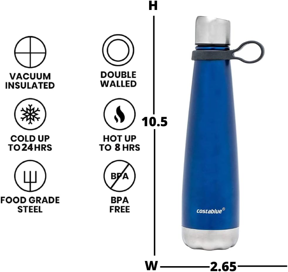 Insulated Water Bottle, Refillable Stainless Steel Travel Tumbler for Adults with Leak-proof Lid for Hot & Cold