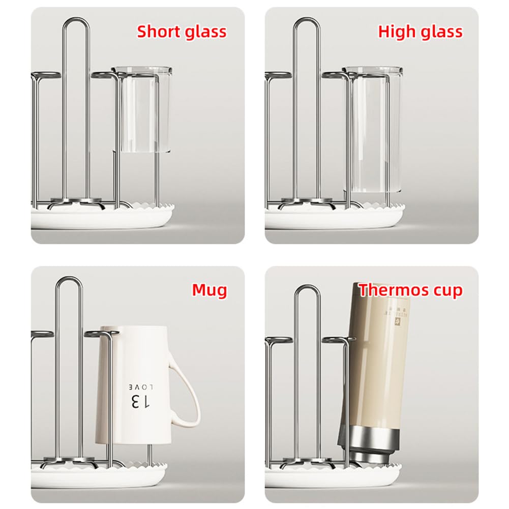 Chemlliy Cup Drying Rack Stand, Stainless Steel 6 Cups Mug Drying Rack Drainer Holder, Countertop Cup Rack Dryer for Glasses, Tumbler, Water Bottle