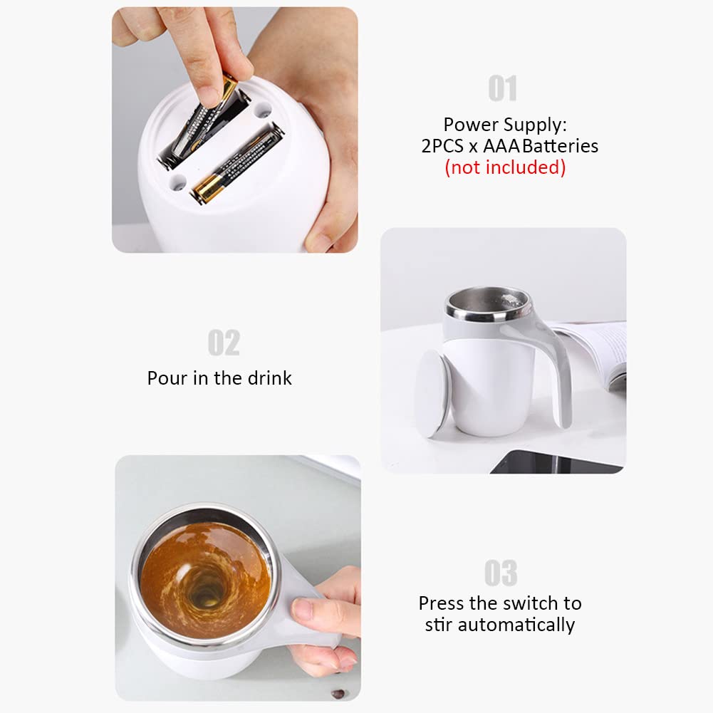 XIHUADOU Self Stirring Mug, Mixing Coffee Mug Automatic Magnetic Stirring Coffee Cup Stainless Steel Cup Hot Drink Stirrer for Hot Cocoa,Chocolate,Mocha,Matcha,Milo(COLOR:White)