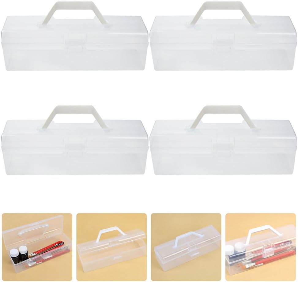 EXCEART 4pcs 12'' Plastic Storage Box for Art & Craft Supplies with Handle, Small Translucent Storage Box