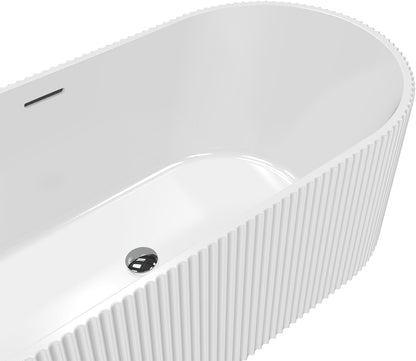 67 Inch Acrylic Freestanding Bathtub, Deep Soaking Tub with Non-Slip Base, cUPC Certified Free Standing Tub, Chrome Drain Bath Tub, Modern Tub for Bathrooms, White