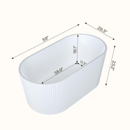 59" Acrylic Freestanding Bathtub, White Soaking Tub with Non-Slip Base, cUPC Certified Free Standing Tub, Chrome Drain Bath Tub, Modern Tub for Bathroom