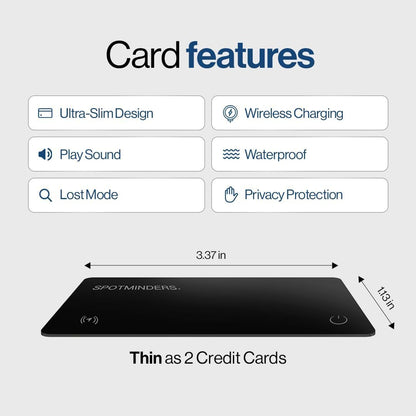 SPOTMINDERS Apple MFI Certified Wallet Tracking Card Black 4-Pack - Works with Apple Find My Rechargeable Tracker IP68 Waterproof 0.07in Slim iPhone Item Finder for Luggage Passport Dad Gifts for Him