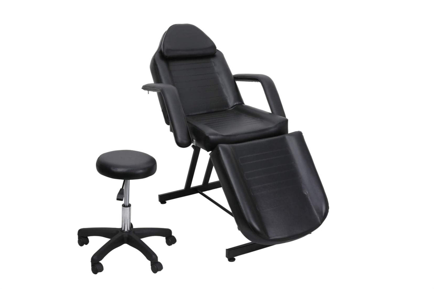 Salon Style Multi-Function Basic Facial Chair with Free Stool Facial Bed Massage Table Tattoo Massage Facial Table Bed Chair Barber Beauty Spa Salon Equipment Black