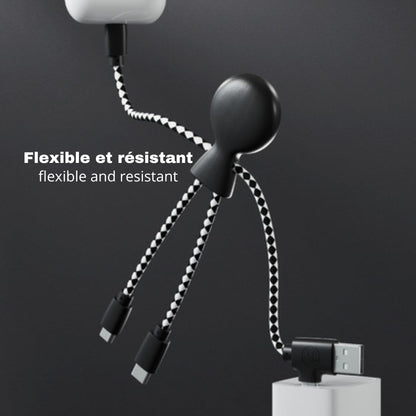 Xoopar Multi USB Cable 4 in 1 - Universal Charger Made from Recycled Plastic - USB, USB-C, Lighting, Micro USB Ports - Compatible with All Smartphones Mr Bio White Octopus