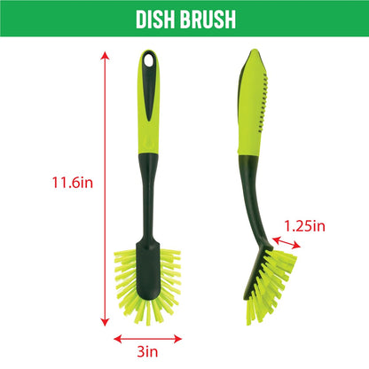 Pine-Sol Scrub Brush Set - Long Handle Cleaning Brushes with Heavy Duty Bristles and Comfort Grip - Scrubbers for Kitchen, Household, and Dishwashing, 5 Pieces