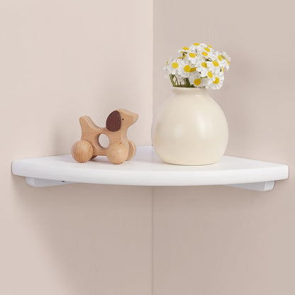7inch Gieanoo White Corner Wall Shelf Solid Oak Wood Floating Corner Shelf with Wire Hole Corner Wall Storage Display