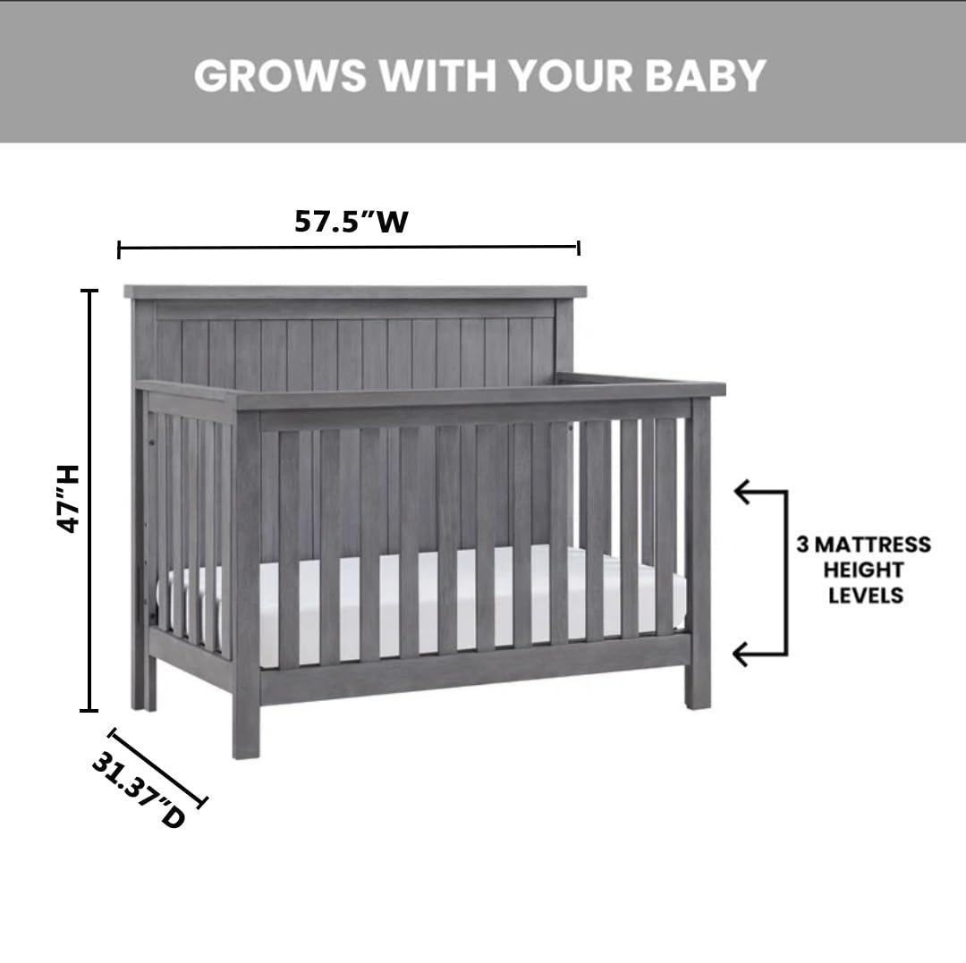 Soho Baby Everlee 4-in-1 Convertible Crib, Graystone