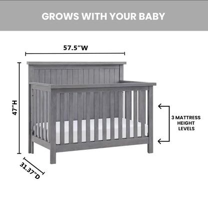 Soho Baby Everlee 4-in-1 Convertible Crib, Graystone