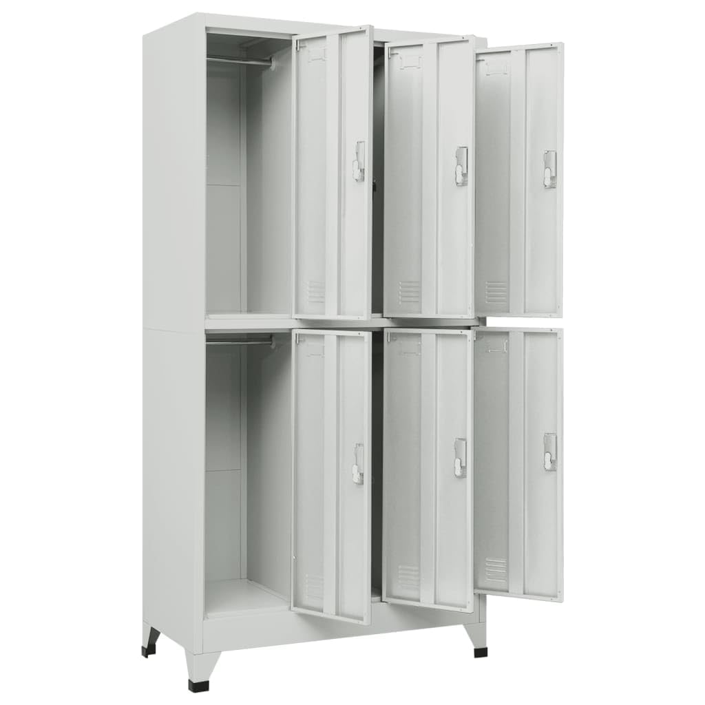 pokgdf Grey Steel Large Locker Cabinet with Six Locking Compartments for Secure Storage in Office or Gym, Durable Industrial Style Organizer
