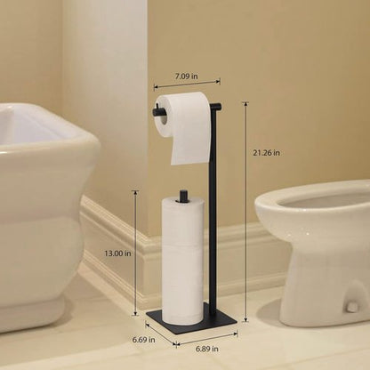 Black Toilet Paper Holder Stand - Free Standing Tissue Roll Dispenser for Farmhouse Bathroom