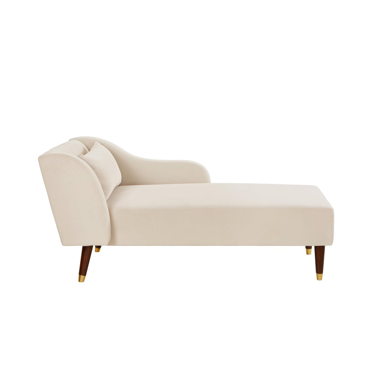 GDFStudio Upholstered Chaise Lounge Chair Indoor, Modern Velvet Recliner Lounge Chair with Removable Pillows, Gold Wood Legs, Backrest & Armrest, Reading Chaise Chair for Living Room Bedroom, Beige
