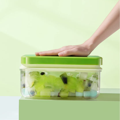 Ice Cube Tray with Lid and Bin, 64 pcs Ice Tray Kit with Ice Scoop, Ice Cube Pop Out Tray, Ice Cube Trays for Freezer, Ice Cube Molds, BPA Free, Easy Release Stackble Spill-Resistant ZZWILLB (Green)