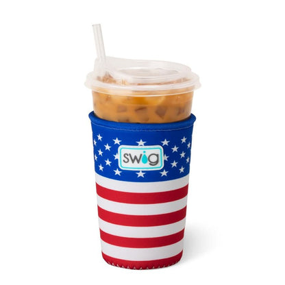 Swig Life Medium Iced Cup Coolie, Standard 22oz Iced Coffee Cup Insulator Sleeve with Handle, Neoprene Insulated Coolie Keeps Drinks Cold (All American)