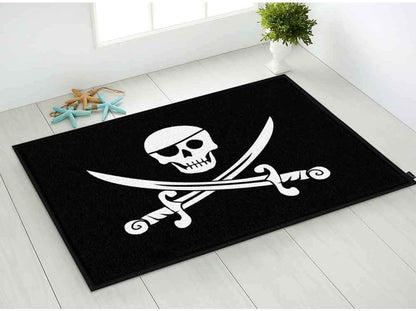 HOSNYE Jolly Roger Pirate Flag Doormat, Super Soft Flannel Fabric with Skull Bayonet Cross, Bath Kitchen Mat