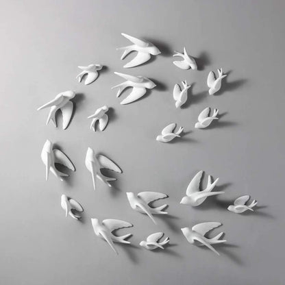 Pair of Ceramic Birds, White Wall Mounted Decor for Bathroom, Living Room, Garden Sculptures, Small