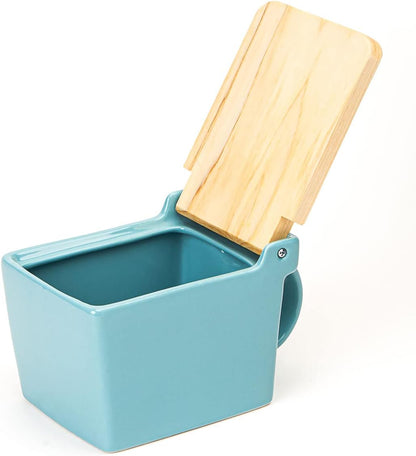 Countertop 16 oz Zero Japan Bee House Premium Salt Box with Hinoki Lid - Container for Sea Salt, and Spices - Elegant