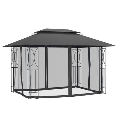Gazebo with Sidewalls Anthracite, 157.5"x118.1"x106.3" Steel Frame, Double-Tiered Roof, Mesh Screens for Outdoor Patio, Garden, Party Outdoor Structures