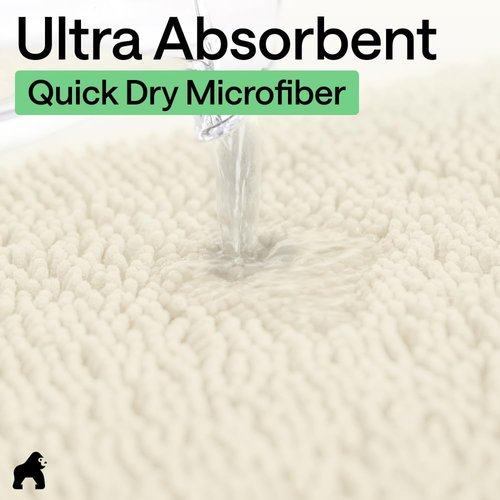 GORILLA GRIP Bath Rug Mat - Soft Absorbent Chenille with Quick Dry Microfiber | 24x17 Inches, Ivory