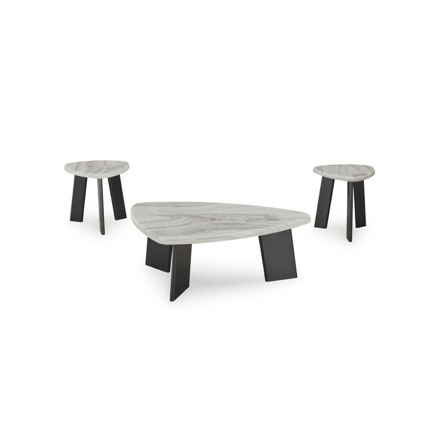 Signature Design by Ashley Lilyberg Contemporary Table with Faux Marble Top, Set of 3, Light Gray & Black