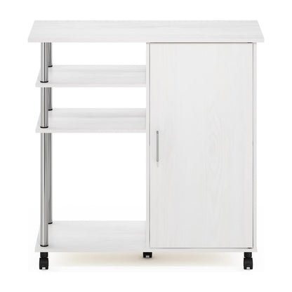 Oakestry Helena Four Tier Kitchen Island Storage Cart Wheels White Oak Stainless Steel Utility Trolley Organizer Modern Rolling Furniture