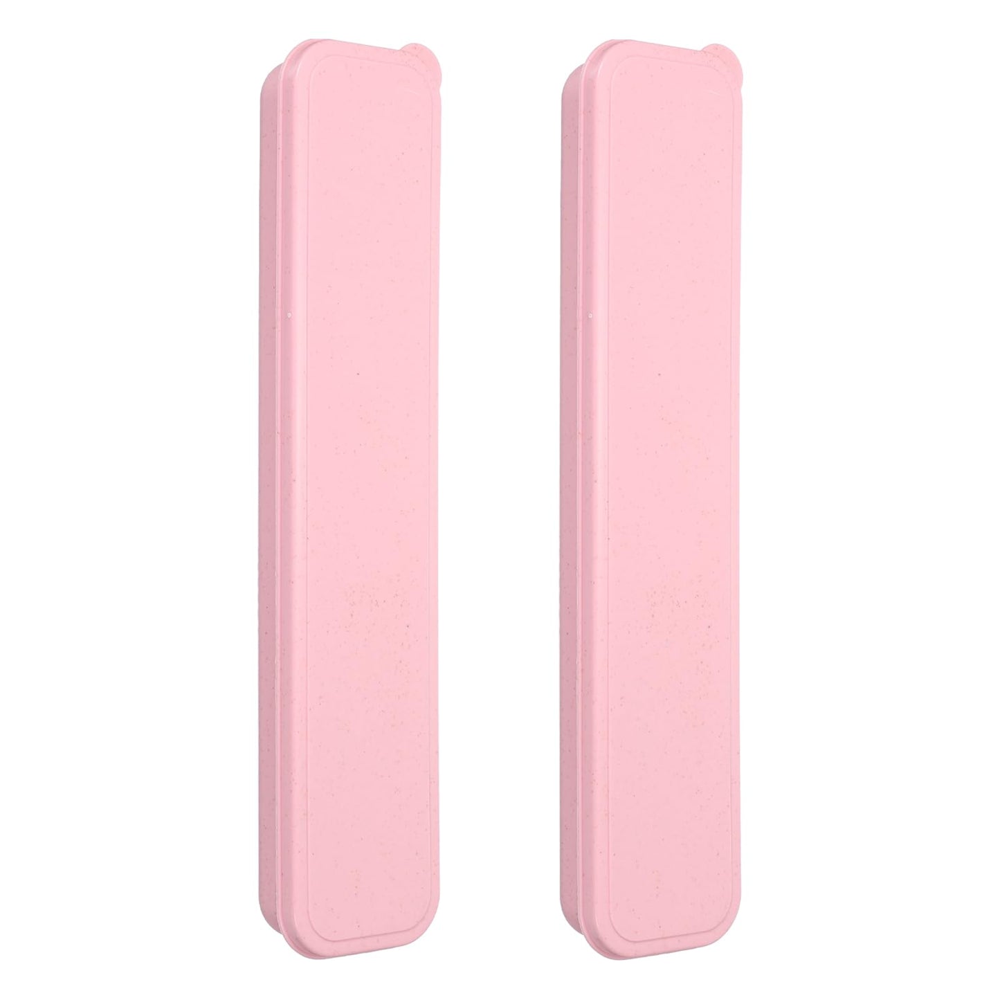 uxcell 2 Pcs Travel Utensil Holders with Case, 10.8" Portable Flatware Box with Slot Stand Reusable Plastic Travel Cutlery Case for Fork Spoon Chopsticks Lunch Box, Pink (Flat Cover)