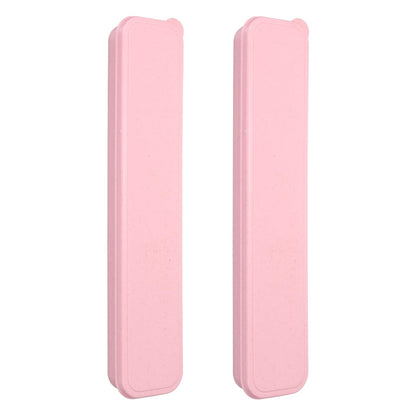 uxcell 2 Pcs Travel Utensil Holders with Case, 10.8" Portable Flatware Box with Slot Stand Reusable Plastic Travel Cutlery Case for Fork Spoon Chopsticks Lunch Box, Pink (Flat Cover)