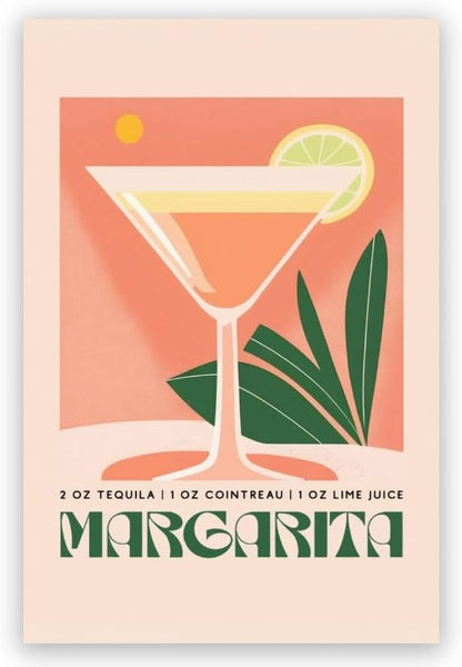 Margarita Boho Cocktail Poster: MIX & MATCH Bar Cart Decor with Cocktail Recipes Wall Art Canvas Print