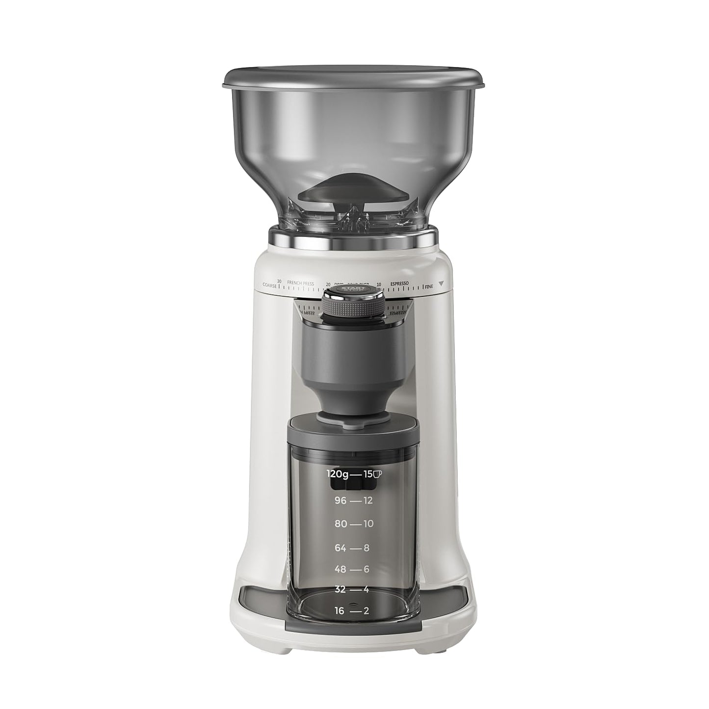 Electric Burr Coffee Been Grinder with Adjustable 24 Precise Grind Settings, 40s Digital Timer for French Press, Espresso, and Drip Pour Over, Home Use (White)