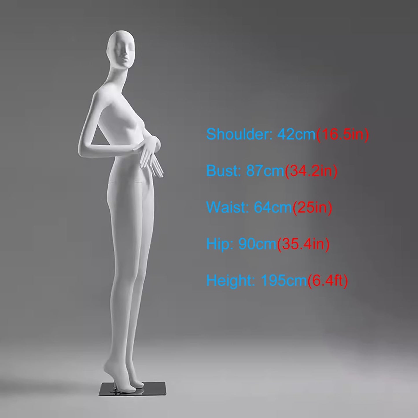 Matte White Female Mannequin with Head - Tall Dress Form Torso, Detachable Dummy for Home, Retail Store, Online Shop - Perfect Display for Clothing & Fashion(Style3)