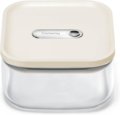 Caraway 1Qt Glass Airtight Food Storage Container - Non-Toxic, BPA-Free, Stackable Kitchen Storage - Cream