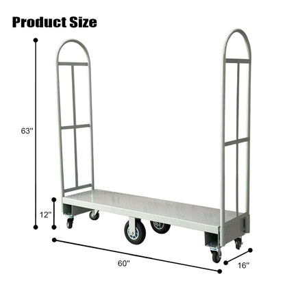 Yeeoy Narrow Aisle U-Boat Platform Truck Dolly, 60"x16" Heavy Duty U- Boat Cart with Thick Steel Deck, 2000LBS Capacity Utility Flatbed Cart with 6 Casters