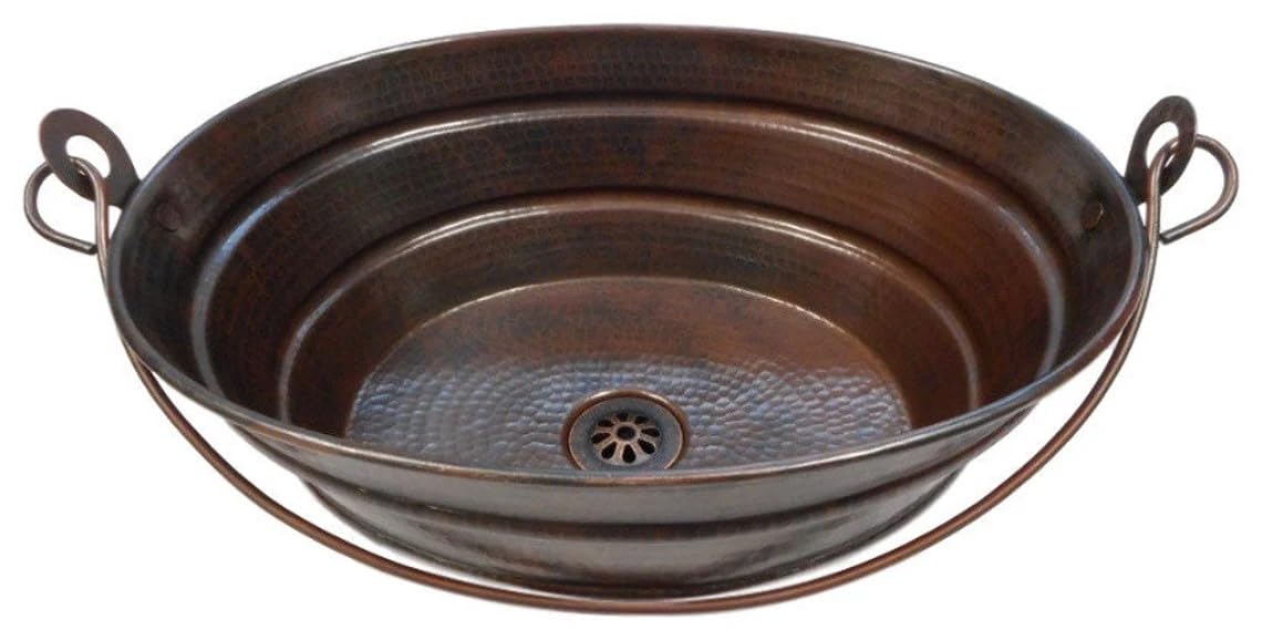 Simply Copper 16" Oval Copper BUCKET Vessel Sink with 13" ORB Faucet and Daisy Drain