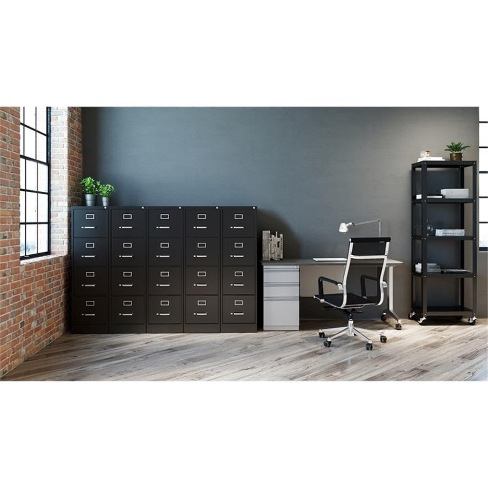 Pemberly Row 4 Drawers 52" Vertical Black Metal Filing Cabinet Lockable Pre-Assembled Stationary Letter Size for Home, Office