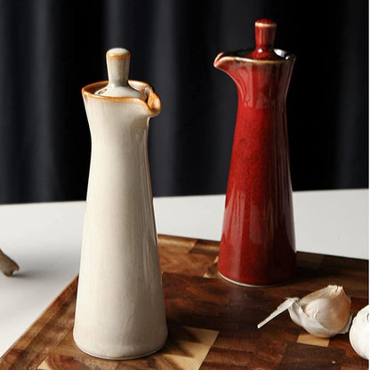 120ml 4oz Small Ceramic Olive Oil Dispenser Bottle for Storage Of Oil, Vinegar, Soy Sauce, / - Red