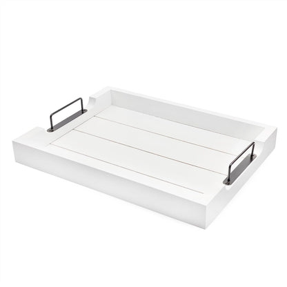 16.75 12.75 Inches AuldHome Design Rustic Wood Serving Tray (White); Wooden Farmhouse Shiplap Decorative Ottoman Tray