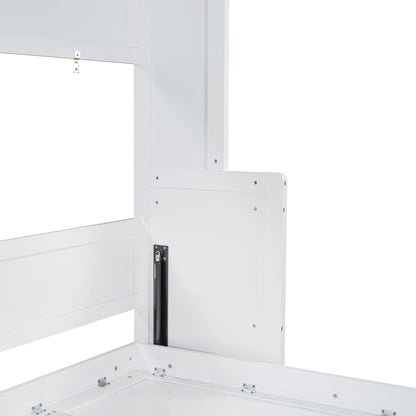 Ball & Cast Murphy Bed Full Size Hideaway Beds with Hydraulic Lift & Desk Design,Industrial Multifunction Wood Wall Cabinets Bedframe W/Hardware Chain,Space-Saving for Apartment,White