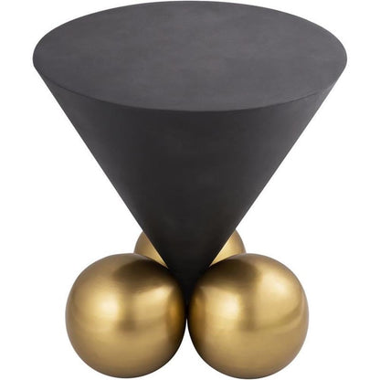 Meridian Furniture 265-E Naples Collection Modern | Contemporary Round End Table with Grey Textured Cement Table Top and a Brushed Brass Base, 20" W x 20" D x 21" H