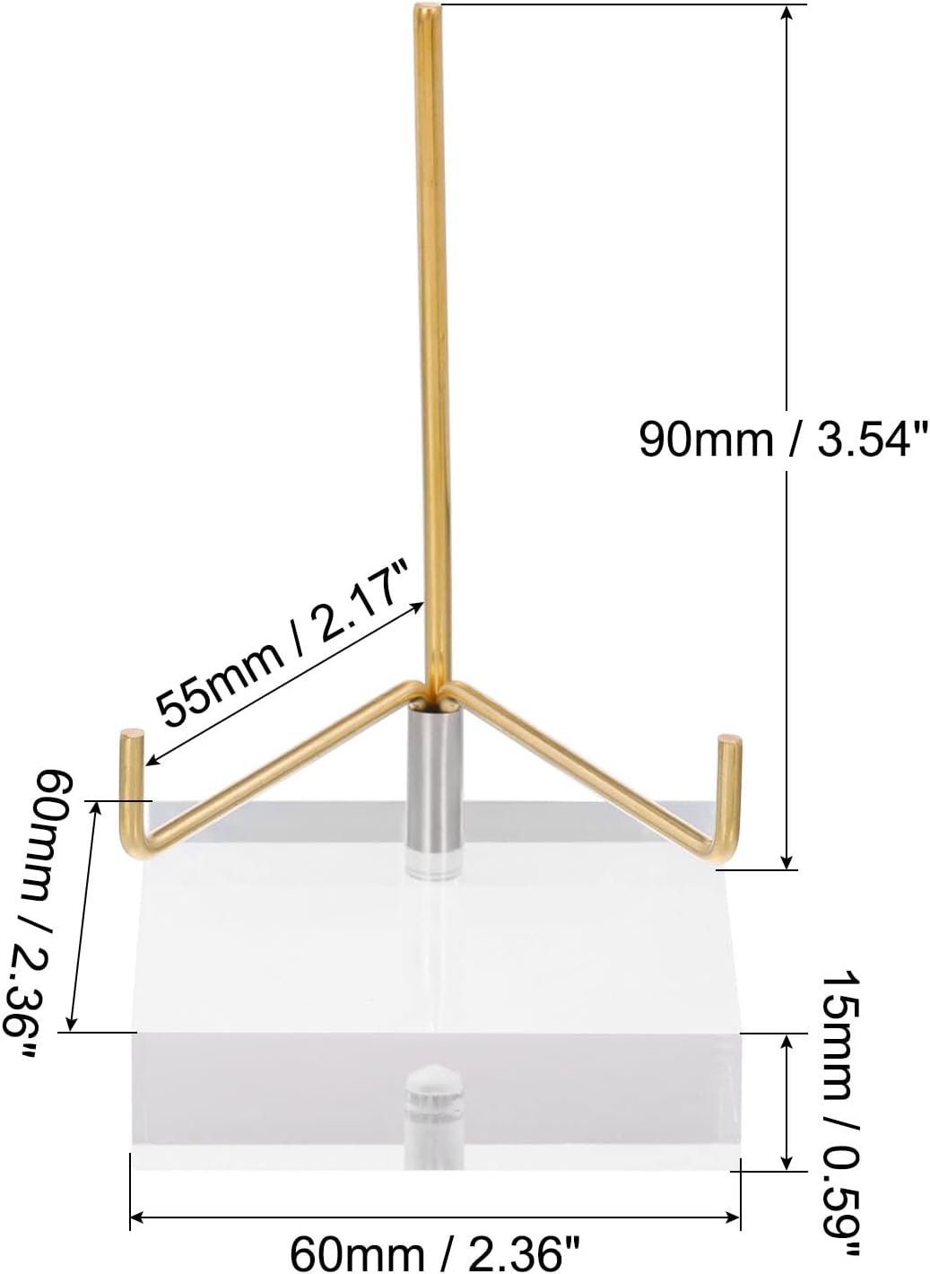 PATIKIL 2.4" x 2.4" x 1" Acrylic Display Stands, Brass Arm Crystal Display Stand for Mineral Gemstone