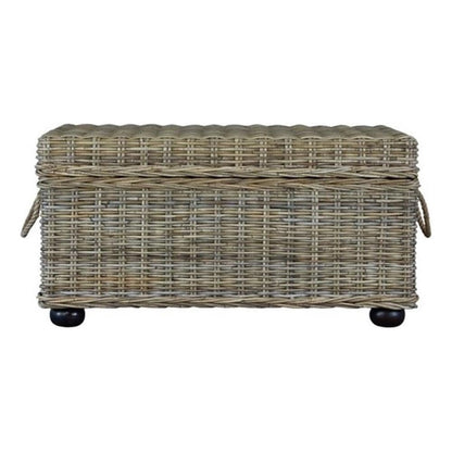 Bowery Hill Wicker & Rattan Storage Trunk, Handmade Solid Mahogany Wood Frame, Tan Finish, 42 in Wide, Lift-Top Spacious Compartment, Farmhouse Style Coffee Table or Storage for Living Room or Bedroom