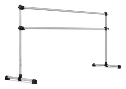 VITA Barre Portable Freestanding Double Ballet Barre, Prodigy, 8 Ft Bars, Satin Silver | Adjustable Height, USA Made, Home or Gym Exercise Equipment for Kids & Adults | Dance, Fitness, Pilates
