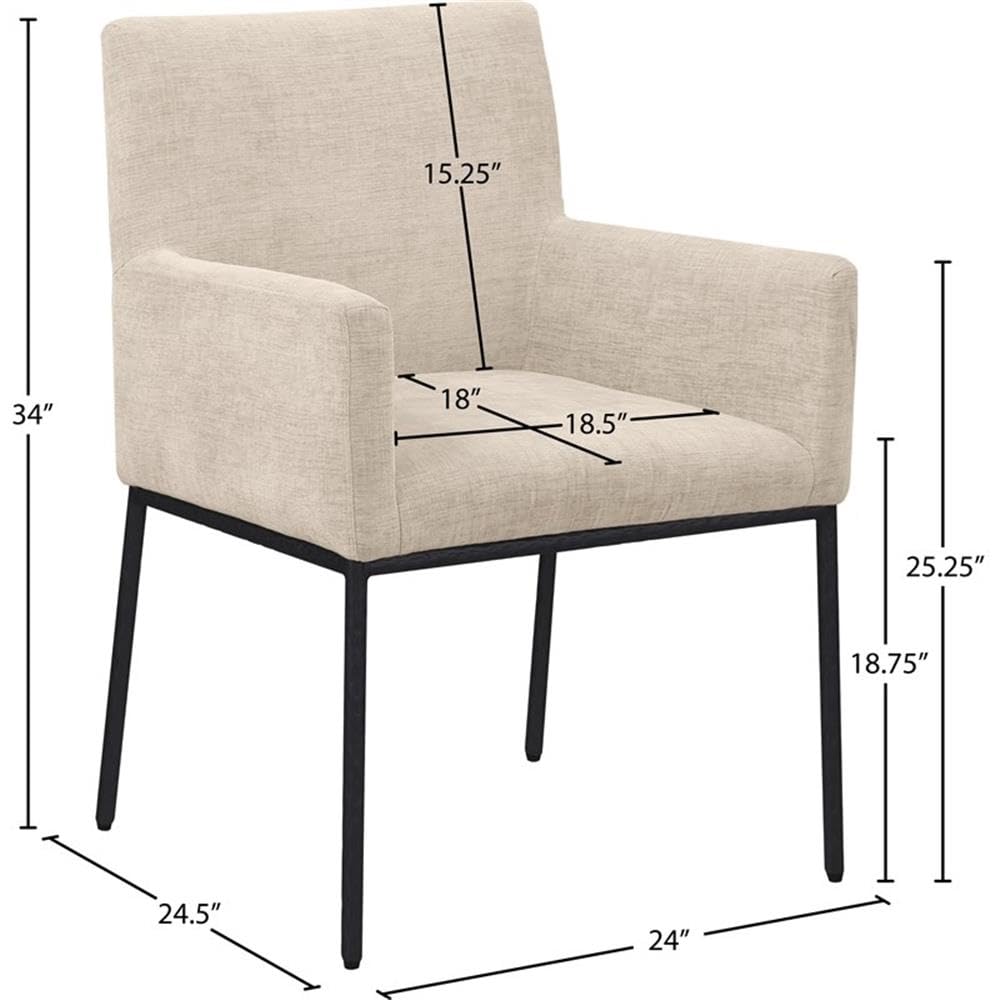 Meridian Furniture 11001Beige-C Reeves Collection Modern | Contemporary Dining Chair with Soft Beige Chenille Fabric, Matte Black Forged Iron Legs & Frame, 24" W x 24.5" D x 34" H, Beige, Set of 2